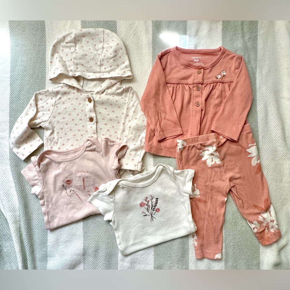 6 Month Baby Girl Cardigan Onesie Pants Bundle